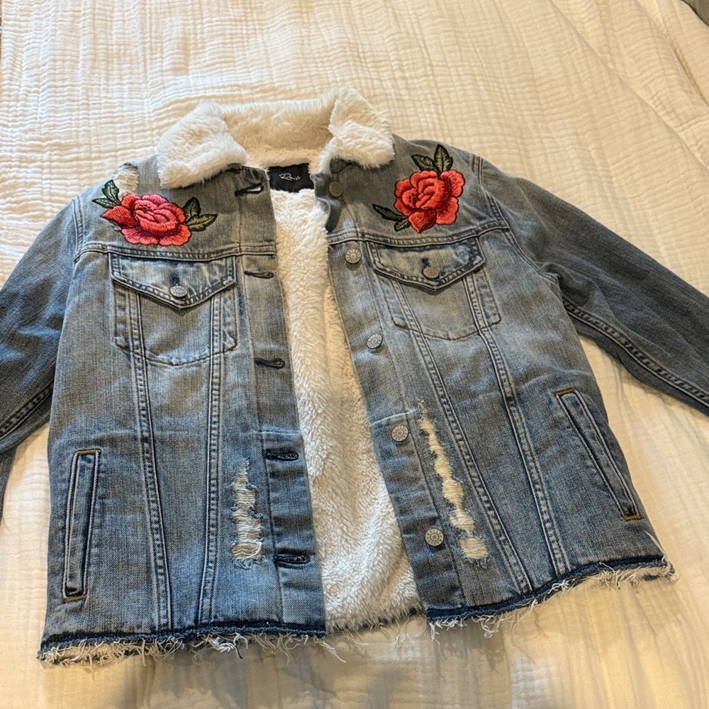Rails Denim Jacket with Floral Embroidery